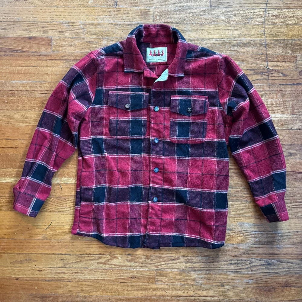 Maker's Mark Red Black Plaid Wool Blend Flannel Shirt Mens Medium